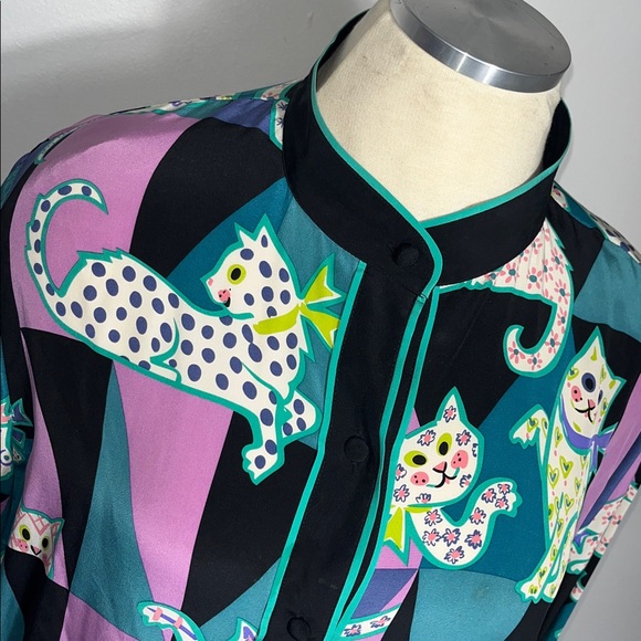 Bob Mackie Wearable Art Silk Top - Teal Purple Black Pink Yellow - Picture 3 of 4